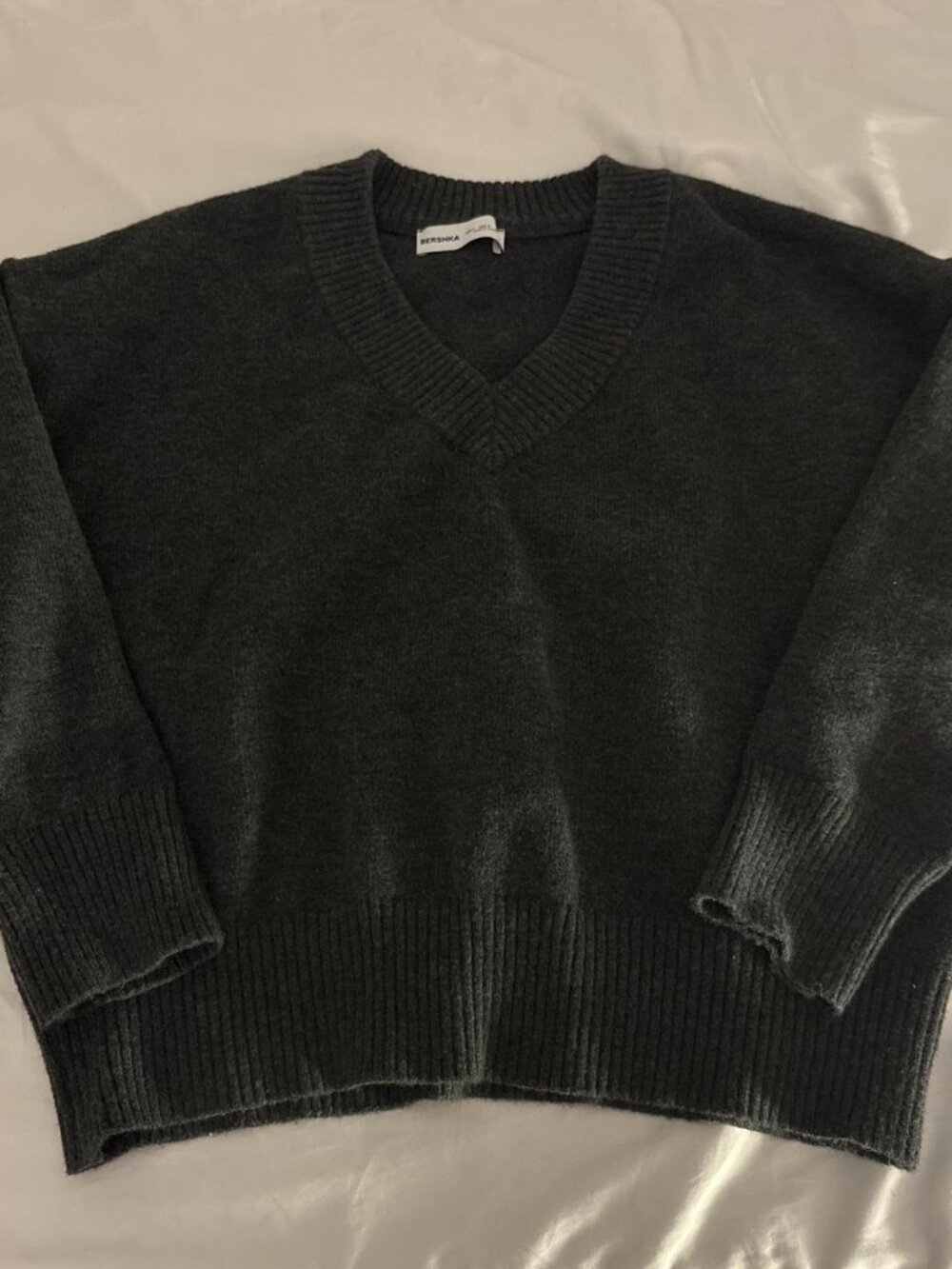 Bershka dark gray V-neck sweater